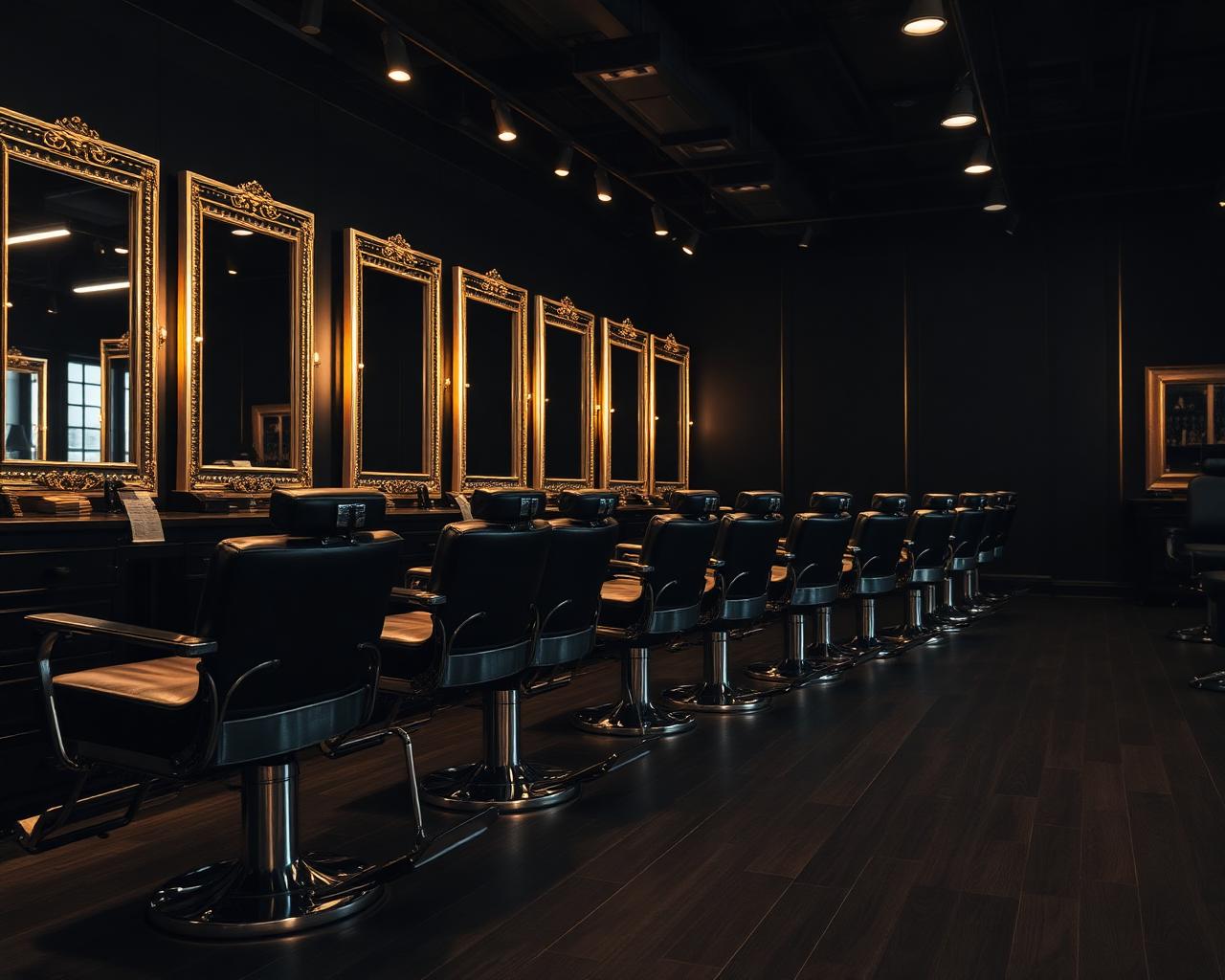 Row of leather barber chairs in the shop