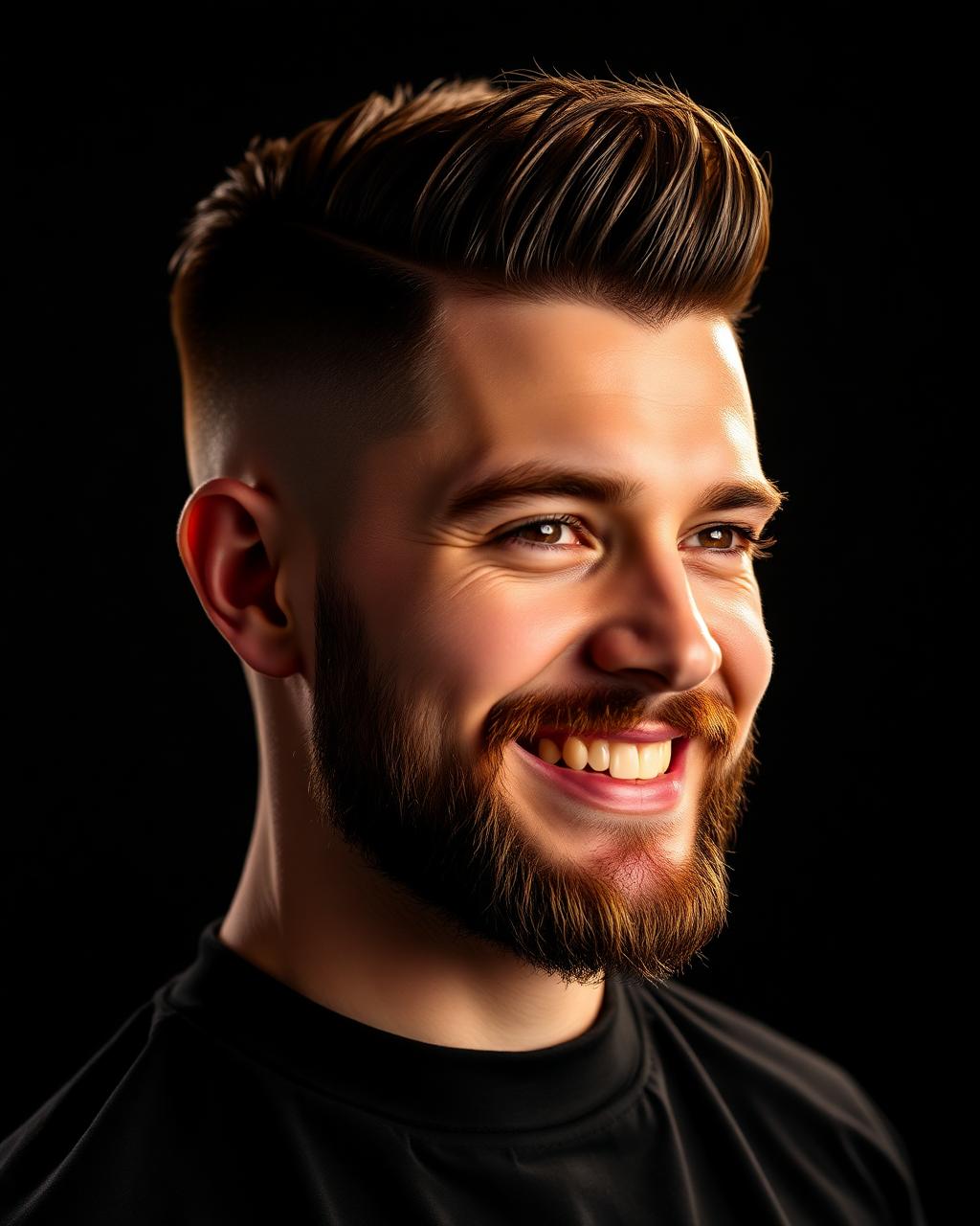 Client with a fresh skin fade and beard trim