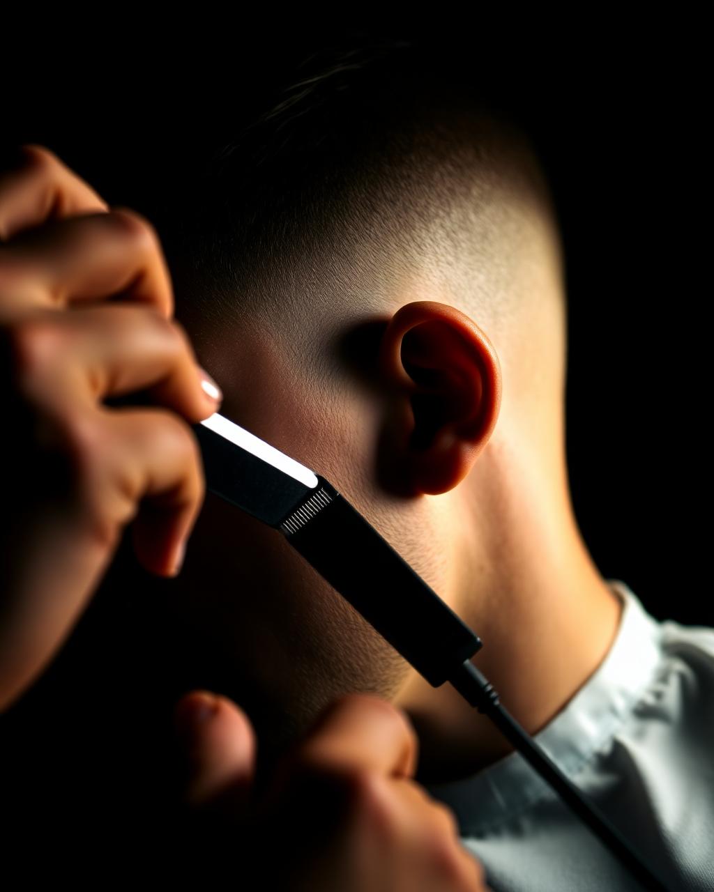 Barber cutting a precision skin fade